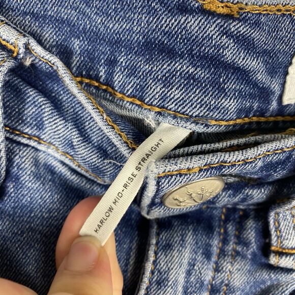 Rag & Bone Harlow Mid Rise Straight Denim Blue Jeans Size 24 DAMAGE - Picture 5 of 8